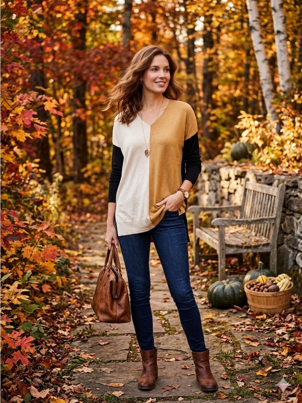 INC International Concepts Colorblock V-Neck Sweater in Black, Cream & Tan